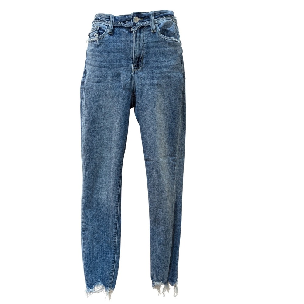 Judy Blue Mid Rise Skinny Fit Jeans Raw Distressed Frayed Hem Size 7/28